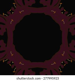 Circular  seamless pattern of floral motif, ellipses, frame, stamens, copy space. Hand drawn.