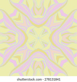 Circular  seamless pattern of floral motif, stripes, spots. Hand drawn.