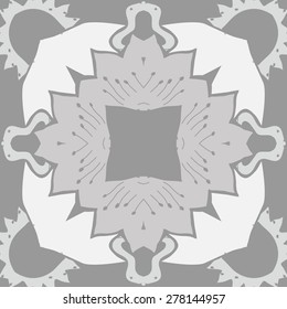 Circular  seamless pattern of floral motif, zigzag, stamens, hole, spots. Hand drawn.