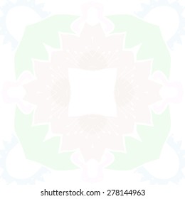 Circular  seamless pattern of floral motif, zigzag, stamens, hole, spots. Hand drawn.