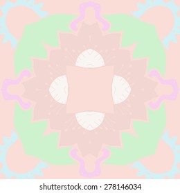 Circular  seamless pattern of floral motif, zigzag, stamens, hole, spots. Hand drawn.