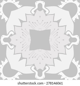 Circular  seamless pattern of floral motif, zigzag, stamens, hole, spots. Hand drawn.