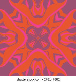 Circular  seamless pattern of floral motif, stripes, spots. Hand drawn.