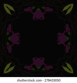 Circular  seamless pattern of floral motif, flowers, buds, branches,ellipses copy space. Hand drawn, delicate.