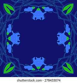 Circular  seamless pattern of floral motif, flowers, buds, branches,ellipses copy space. Hand drawn, delicate.