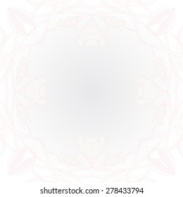 Circular  seamless pattern of floral motif, flowers, buds, branches,ellipses copy space. Hand drawn, delicate.