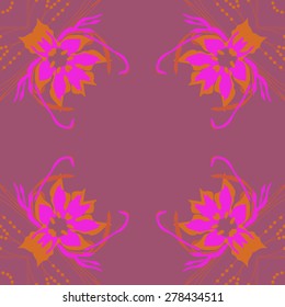 Circular  seamless pattern of floral motif, flowers, leaves, branches,ellipses copy space. Hand drawn.