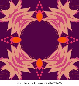 Circular  seamless pattern of floral motif, branches, flowers,ellipses ,copy space. Hand drawn.