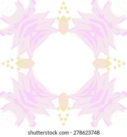 Circular  seamless pattern of floral motif, branches, flowers,ellipses ,copy space. Hand drawn.