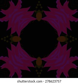 Circular  seamless pattern of floral motif, branches, flowers,ellipses ,copy space. Hand drawn.