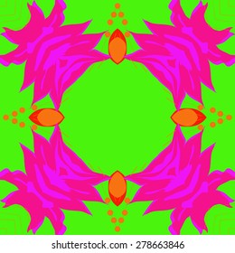 Circular  seamless pattern of floral motif, branches, flowers,ellipses ,copy space. Hand drawn.