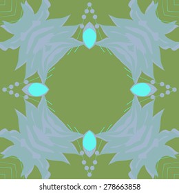 Circular  seamless pattern of floral motif, branches, flowers,ellipses ,copy space. Hand drawn.