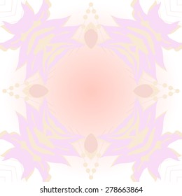 Circular  seamless pattern of floral motif, branches, flowers,ellipses ,copy space. Hand drawn.
