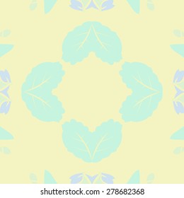 Circular  seamless pattern of floral motif, leaves, spots, hole, copy space. Hand drawn.
