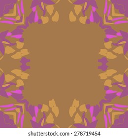 Circular  seamless pattern of  floral motif, leaves, frame, flowers, spots, copy space. Hand drawn.