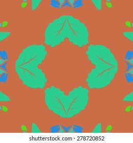 Circular  seamless pattern of floral motif, leaves, spots, hole, copy space. Hand drawn.