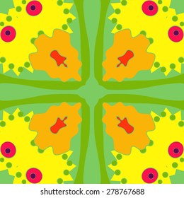 Circular  seamless pattern of  floral motif, ellipses,spots. Hand drawn.