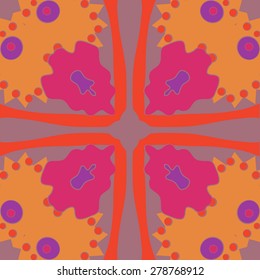 Circular  seamless pattern of  floral motif, ellipses,spots. Hand drawn.