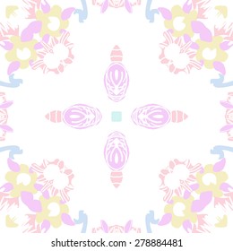 Circular  seamless pattern of  floral motif, flowers,spots. Hand drawn.
