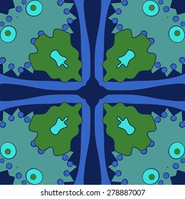Circular  seamless pattern of  floral motif, ellipses,spots. Hand drawn.
