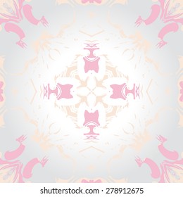 Circular  seamless pattern of  floral motif, spots, doodles. Hand drawn.