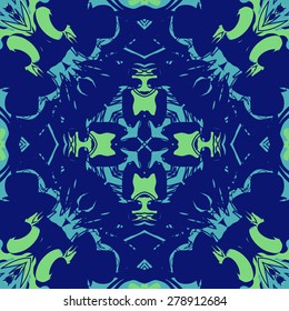Circular  seamless pattern of  floral motif, spots, doodles. Hand drawn.