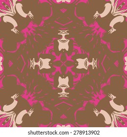 Circular  seamless pattern of  floral motif, spots, doodles. Hand drawn.