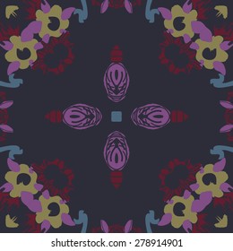 Circular  seamless pattern of  floral motif, flowers,spots. Hand drawn.
