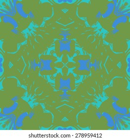 Circular  seamless pattern of  floral motif, spots, doodles. Hand drawn.