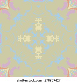 Circular  seamless pattern of  floral motif, spots, doodles. Hand drawn.