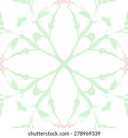 Circular  seamless pattern of  floral motif, branches,  spots, hole. Hand drawn.