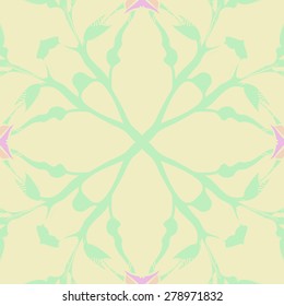 Circular  seamless pattern of  floral motif, branches,  spots, hole. Hand drawn.