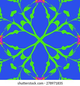 Circular  seamless pattern of  floral motif, branches,  spots, hole. Hand drawn.