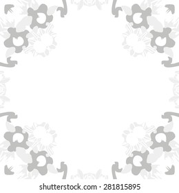 Circular  seamless pattern of  floral motif, spots,ellipses, hole, copy space. Hand drawn.