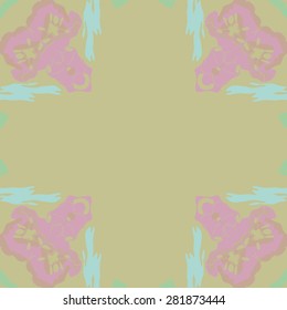 Circular  seamless pattern of  floral motif, ellipses, spots, copy space. Hand drawn.