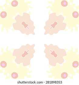Circular  seamless pattern of  floral motif,  spots, hole,ellipses, copy space. Hand drawn.