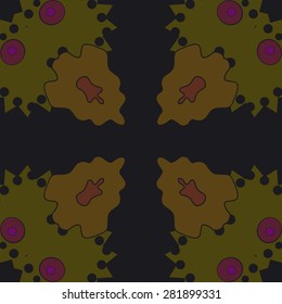Circular  seamless pattern of  floral motif,  spots, hole,ellipses, copy space. Hand drawn.