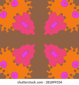 Circular  seamless pattern of  floral motif,  spots, hole,ellipses, copy space. Hand drawn.