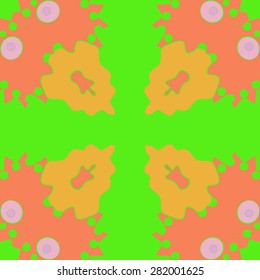 Circular  seamless pattern of  floral motif,  spots, hole,ellipses, copy space. Hand drawn.