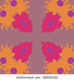 Circular  seamless pattern of  floral motif,  spots, hole,ellipses, copy space. Hand drawn.