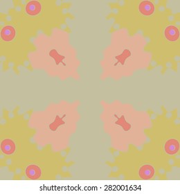 Circular  seamless pattern of  floral motif,  spots, hole,ellipses, copy space. Hand drawn.