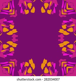 Circular  seamless pattern of  floral motif,  spots, leaves, copy space. Hand drawn.