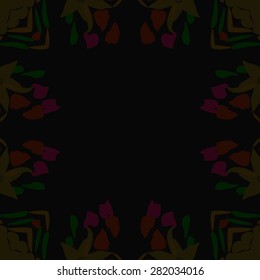 Circular  seamless pattern of  floral motif,  spots, leaves, copy space. Hand drawn.