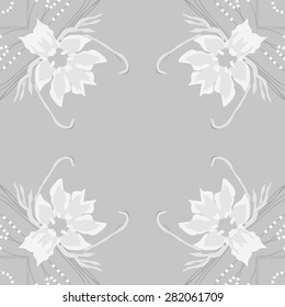 Circular  seamless pattern of  floral motif,  spots, leaves, branches, copy space. Hand drawn.