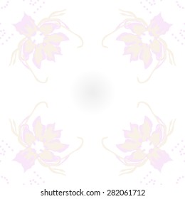 Circular  seamless pattern of  floral motif,  spots, leaves, branches, copy space. Hand drawn.