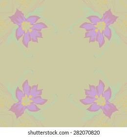 Circular  seamless pattern of  floral motif,  spots, leaves, branches, copy space. Hand drawn.