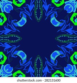 Circular  seamless pattern of  floral motif,  spots,  branches, leaves, copy space. Hand drawn.