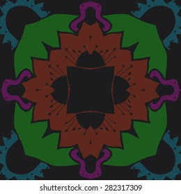 Circular  seamless pattern of  floral motif,  spots,  stamens, hole. Hand drawn.