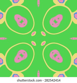 Circular  seamless pattern of  floral motif,  spots,  stamens, hole. Hand drawn.