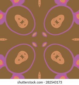 Circular  seamless pattern of  floral motif,  spots,  stamens, hole. Hand drawn.